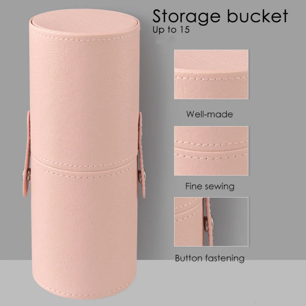 PU Leather Makeup Brush Bucket Portable Travel Cosmetic Bag Multi-Function Dust-Proof Waterproof Makeup Brush Cylinder