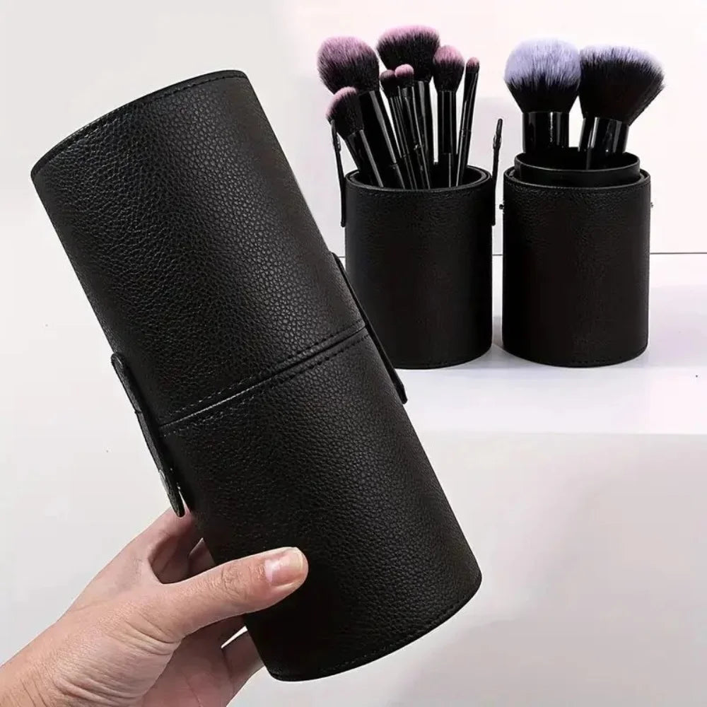 PU Leather Makeup Brush Bucket Portable Travel Cosmetic Bag Multi-Function Dust-Proof Waterproof Makeup Brush Cylinder