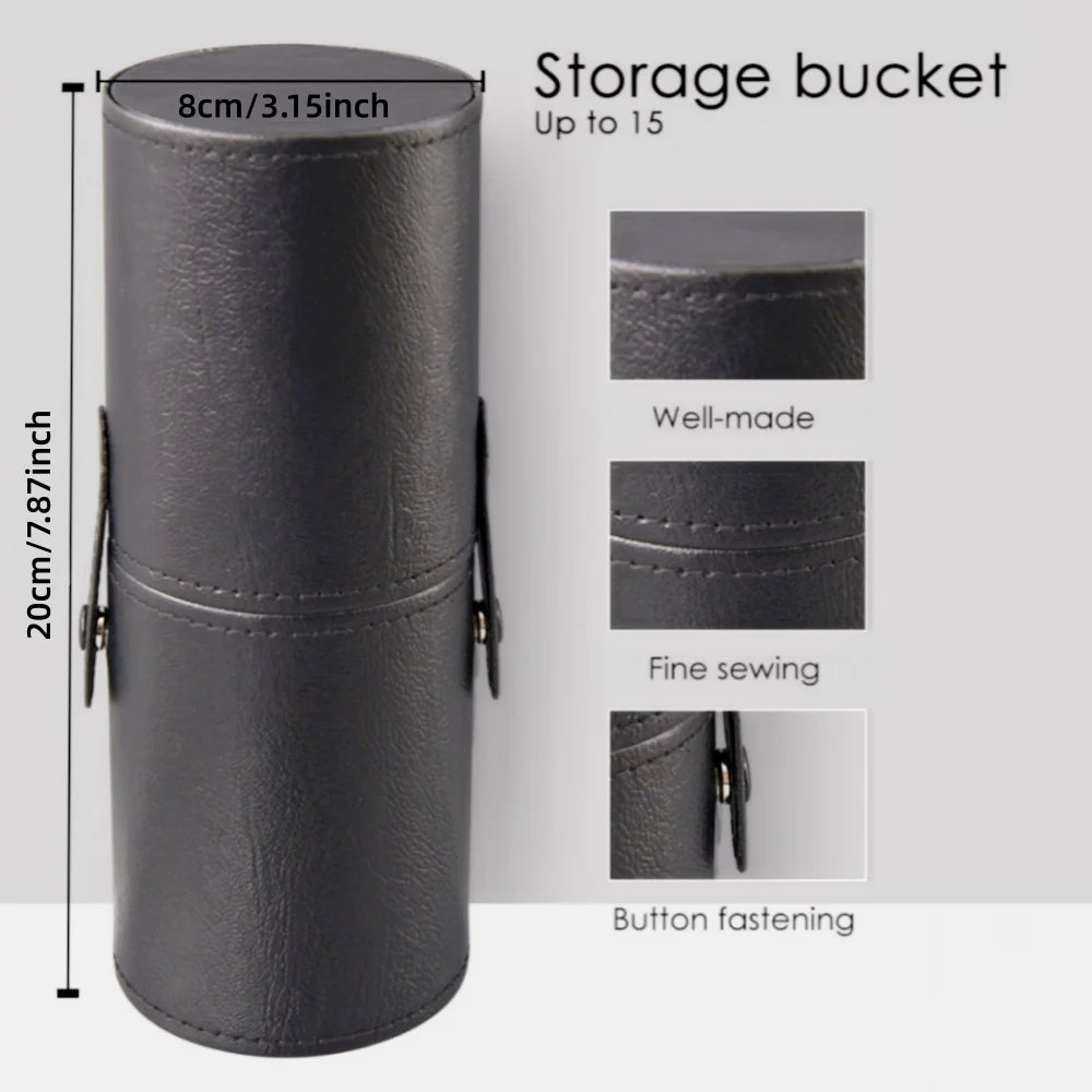 PU Leather Makeup Brush Bucket Portable Travel Cosmetic Bag Multi-Function Dust-Proof Waterproof Makeup Brush Cylinder